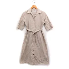 ナノユニバース nano universe 半袖 フレア シャツ ワンピース ロング丈 リボン 無地 コットン 綿 38 ベージュ /FT5