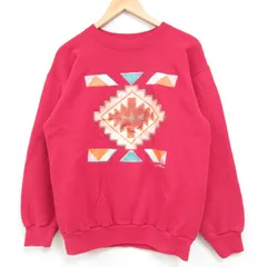 M/古着 TULTEX 長袖 スウェット メンズ 90s ネイティブ柄 ラグ柄 クルーネック 赤 レッド 24oct15 中古 スエット トレーナー トップス