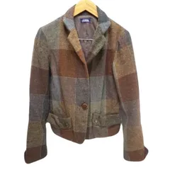 JOURNAL STANDARD ブラウン チェック ウール デザイン ジャケット ブルゾン M相当 レディース 古着 ジャーナルスタンダード●FB13