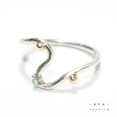 ブラジル産パライバトルマリンとK10粒々の無造作曲線デザインシルバーリング10.5号