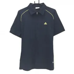 【美品】アディダス 半袖ポロシャツ ダークネイビー×イエロー ハーフジップ ロゴ刺しゅう メンズ O/XG(XL) ゴルフウェア adidas