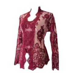 Kebaya メタリック クバヤ 赤 レーストップス バリ島 民族衣装