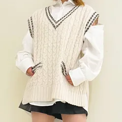 kN0016【送料無料】★美品★　INGNI　イング　ホワイト　ブラック　ニット　ベスト　M　女子会　レディース　春　秋　冬