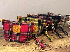 mulberry marche 播州織コットンリネンチェック　ストラップ付きポーチ