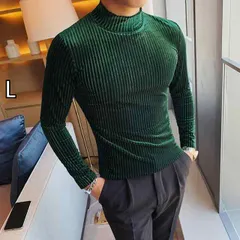 [L]春 コーデ メンズ 用 服 シンプル ファッション オシャレ 大人 かっこいい 大きいサイズ ストリート 紳士服 ハーフ タートルネック 長袖 T シャツ フィット 韓国スタイル ストライプ レイヤリング ミッド カラー 