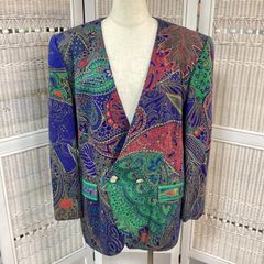 美品 レオナール お花柄 トリム ノーカラージャケット 13R ライト