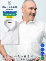 ワイシャツ カッターシャツ 半袖 大きいサイズ メンズ対応 クールビズ対応 レギュラーカラー 綿100％ スリム 定番 LLサイズ B＆T CLUB ホワイトのサムネイル