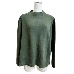 Donnez-Moi ドネモア レディース ハイネックニット タートルネックセーター 長袖 モックネック フォックス混 ふわふわ 無地 グリーン モスグリーン 美品 上品 きれいめ 秋冬 トップス