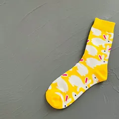 動物シリーズ　イエローウサギ柄ソックス　〜プレゼントに最適！〜レディースソックス
