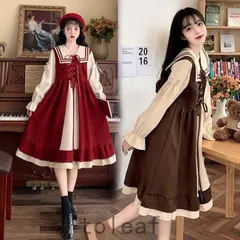 ロリータ ワンピース ゴスロリ レディース ゆめかわいい Lolita 長袖 Aライン フリル お嬢様 森ガール 洋服 姉妹ドレス 撮影衣装 普段着674