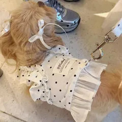 犬用ハーネ スリードセット ドット柄 ワンピース　フリル かわいい　軽量 Ｍ