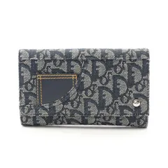 ディオール Dior Wホック財布 トロッター ネイビー キャンバス レザー オブリーク Wホック財布 レディース Used A