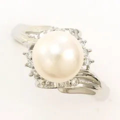 PT850　リング　ring　指輪　13号　パール（真珠）　約8mm　ダイヤ　0.11　総重量約4.6g
