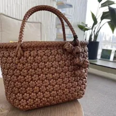 長野県産職人手編み極細3mm六角花編み山葡萄かっごリング取手四方