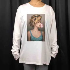オリジナル ロンT クール ビューティー セクシー ブロンド モデル 風船ガム ロンT 長袖 Tシャツ S M L XL タイト ジャスト 大きい ビッグ オーバーサイズ メンズ レディース ユニセックス ピンククリーム