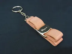 Salvatore Ferragamo フェラガモ ヴァラリボン キャンバス キーホルダー キーリング キーチャーム ゴールド系×オレンジ系 DI1143