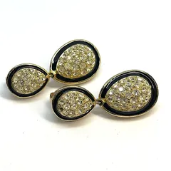 クリスチャンディオール Christian Dior イヤリング 両耳 2P ラインストーン ゴールド×ブラック GP レディース アクセサリー