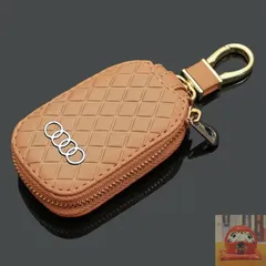 【新品未使用】◆アウディ AUDI◆ブラウン◆キーケース スマートキー レザーキーケース 車用 鍵 収納 ラウンドファス ナー 軽量 キーホルダー aado qtm