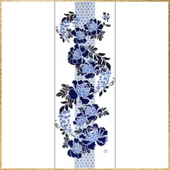 ☆彡送料無料でお届け☆彡 染の安坊 手ぬぐい「染付 百花の王」紺 本染め 綿100% 特岡 日本製 35cm×100cm