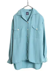 【お得なクーポン配布中!】 90s OLD GAP 100% レーヨン オープンカラー 長袖 シャツ レディース S 古着 オールド ギャップ ループ留め 開襟 無地 ポケット付き 紺タグ