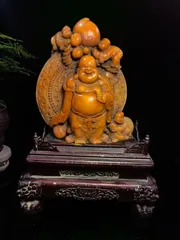 中国古美術・ 如意羅漢・寿山石極品二色田黄の印鑑・仏像・文房具