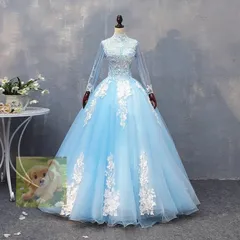 スカイブルー★パーティードレス★サイズオーダー無料★パニエ小物付属★カラードレス ウエディングドレス発表会 演奏会 礼服 結婚式二次会