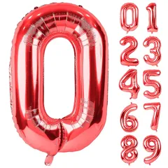 Lausatek バルーン アルミ風船 数字0 ナンバー 40インチ 大きい 誕生日 ハッピーバースデー 飾り付け 赤 記念日 パーティー 約90cm レッド 0