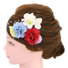 髪飾り 成人式 赤 振袖 前撮り 袴 花 浴衣 夏祭り 花火大会 豪華3点セット 白 紫 薄紫 黄色 水色 ラインストーン パール おし No.9-4081