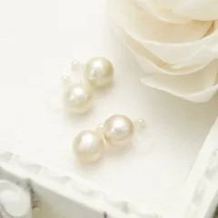 イヤリング レディース 10mm珠コットンパールのノンホールピアス バックパール付き ポリプロピレン製樹脂パーツ オフホワイト シャンパン 日本製 フェイクパール イアリング 金属アレルギー対応 定番 王道 シンプル