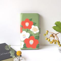 ＜iPhone系①＞和な雰囲気の椿の手帳型スマホケース