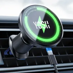【人気商品】超強力磁石搭載 マグセーフ充電器 15W急速充電 車 車 360度回転 エアコン吹き出し口タイプ マグネット Magsafe対応車載充電器 置くだけでくっつく MagSafe対応 取り付け簡単 ワイヤレス充電 レンタカーに最適 ブラック スマホホル