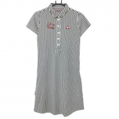 ★特価★【超美品】ルコック 半袖ポロワンピース 黒×白 ストライプ 刺しゅうロゴ レディース L ゴルフウェア le coq sportif