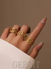 リング レディース セット 18Kステンレススチール 中空 円形オープンリング セット 3個入り、女性の日常着用に適しています