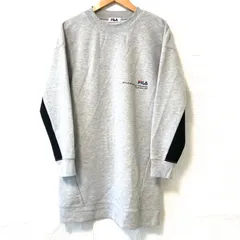 (^w^)b FILA フィラ クルーネック スウェット チュニック 長袖 トレーナー プルオーバー お洒落 スポーティ トップス ルームウェア カジュアル ゆったり ラフ グレー レディース 女性 サイズ L