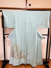 着物 訪問着 正絹 / 水色系 ブルー系 / クジャク 孔雀 / 身丈約156.5cm 裄丈約65.5cm 袖幅48cm 後幅32cm 前幅26.5cm TCS着物 W40