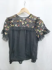 ◇ flower フラワー シアー 刺<!-利用不可文字-!> 花柄 半袖 ブラウス カットソー 表記なし ブラック レディース P  【1406180058333】