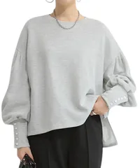 [グリーンパキラ] おしゃれ 可愛い服 トップス レディース 秋冬 春 パフスリーブ 長袖 カットソー プルオーバー ぽわん袖 オフィスカジュアル レディーストップス 体型カバー 着痩せ 春服 秋服 トレーナー 秋 冬 長袖カット [グレー] [L] [標準]