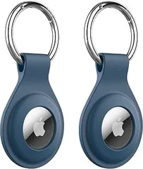 【在庫処分】JEDirect シリコン ケース AirTag 2021 キーチェーン付き 保護用 Air Tag キーホルダー ポータブル キーリング カバー 簡単インストール 2枚セット (紺)