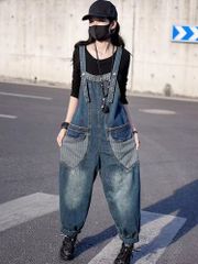 オーバーオール レディース デニムサロペット オールインワン サロペット デニム ロングパンツ パンツ ロング ゆったり つなぎ おしゃれ ベルシー サロペ  LPEA028(M-2XL)