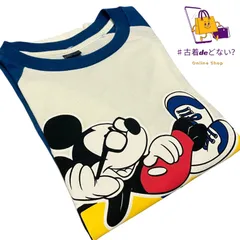 Disney ミッキーマウスロゴ  Tシャツ　長袖　ホワイト/ブルー　Sサイズ　ディズニー
