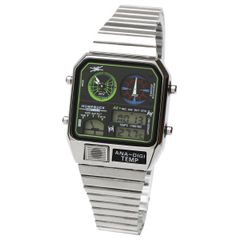 ANA-DIGI TEMP 4 アナデジテンプ 腕時計 メンズ シルバー コクピット 温度計 クロノグラフ バックライト ステンレス フリーサイズ ブレスレット サイズ調整可能 男性用 男性 時計 復刻デザイン