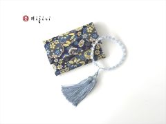 再販‼︎ お念珠入れ　ポケット付き　高級金襴…青の花《送料無料》