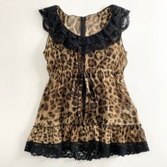 DOLCE&amp;GABBANA - 4a3 DOLCE&amp;GABBANA ドルチェアンドガッバーナ レオパード レースチュニック 38 ブラウン ブラック ワンピース ブラウス 4a3 DOLCE&GABBANA ドルチェアンドガッバーナ レオパード レース