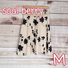 美品 soul berry ひざ丈スカート フレアスカート スカート 花柄 柄物 Mサイズ【ベージュ M】(2654 bbb500)
