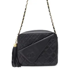 シャネル チェーンショルダーバッグ ココマーク フリンジ マトラッセ ラムスキン CHANEL 黒