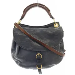 ミュウミュウ miumiu レザー トップハンドル ショルダーバッグ 2way ロゴ 紺 ネイビー 茶色のサムネイル