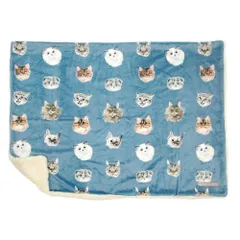 ☆ CATFACE.ネイビーブルー ☆ フランネル ボアブランケット ブランケット ひざ掛け 膝掛け 膝掛 ひざかけ 滑らか なめらか ボア 保湿性 肌触りが良い 小さめ フランネル 柄 おしゃれ かわいい コンパクト