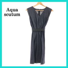 美品 Aquascutum アクアスキュータム ワンピース ひざ丈 袖なし Vネック お洒落 レディース ストライプ
