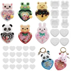 Evergarden シャカシャカ 動物 クマ ウサギ カエル ネコ パンダ ハムスター ハート【３点セット】 シリコンモールド 【ハート型専用フィルム20枚付き】イチゴ シェイカーモールド レジン シリコン モールド キャンドル アロマストーン 石膏 手 0