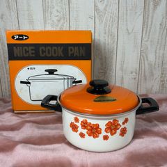 マルワイ　ナイスクックパン　両手鍋20㎝　オレンジ　ホーロー鍋　昭和レトロ　レトロポップ